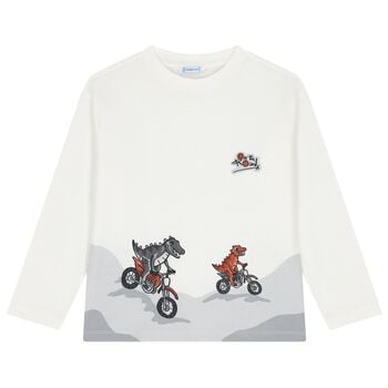 Boys Ivory Dinosaur Long Sleeve Top