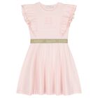 Girls Pink & Gold Logo Ruffled Dress, 2, hi-res