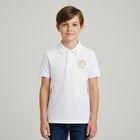Boys White Logo Polo Shirt , 2, hi-res