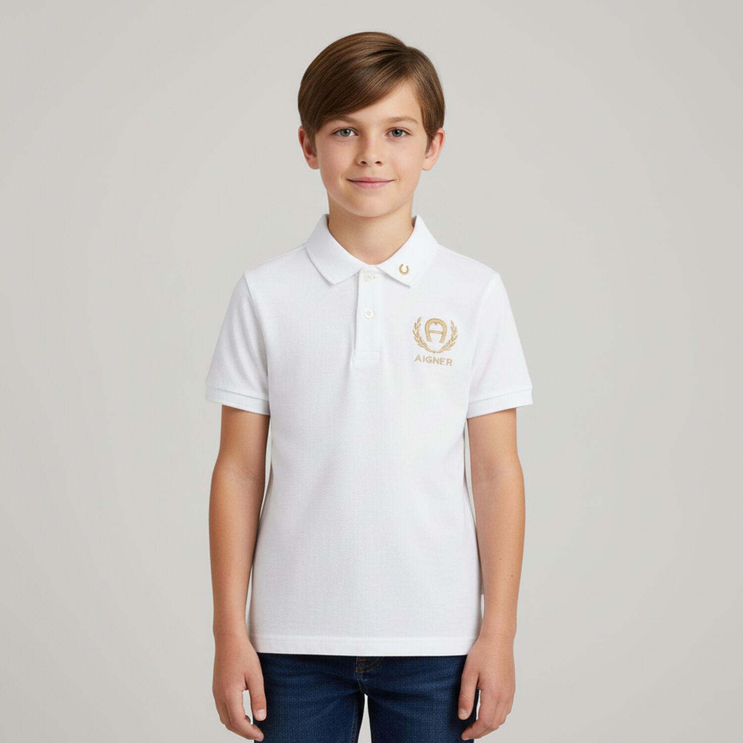 Boys White Logo Polo Shirt , 2, hi-res