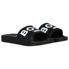 Boys Black Logo Sliders, 1, hi-res