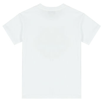 Boys White Embroidered Tiger Logo T-Shirt
