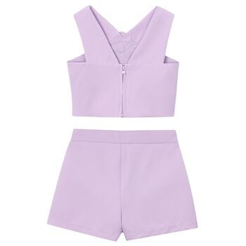 Girls Lilac Crepe Flower Shorts Set