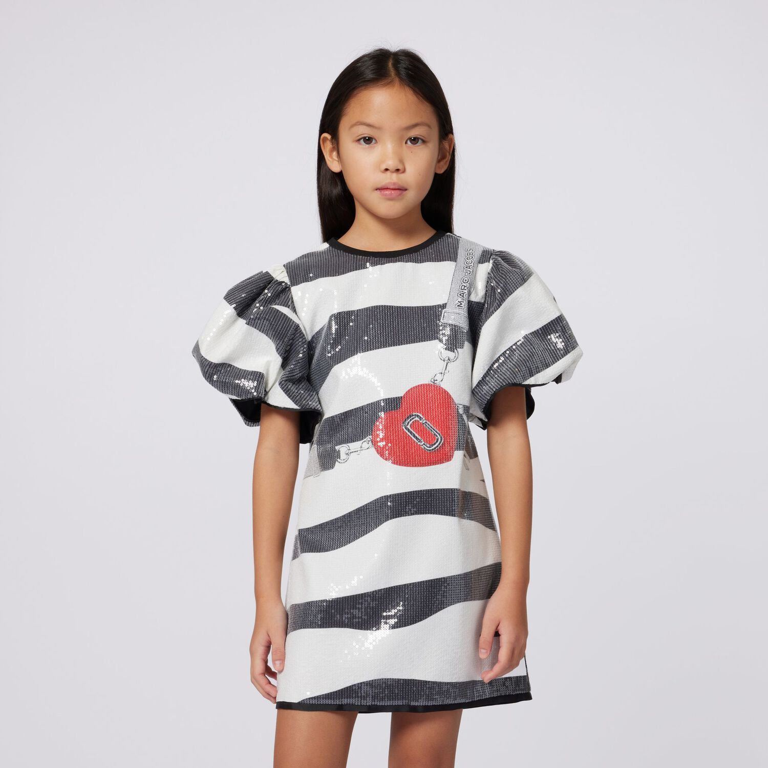 Girls Black & Ivory Zebra Sequin Dress, 1, hi-res image number null