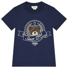 Boys Navy Blue Teddy Logo T-Shirt, 1, hi-res