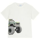 طقم أولاد شورت بالشعار باللون العاجي والأخضر, 1, hi-res