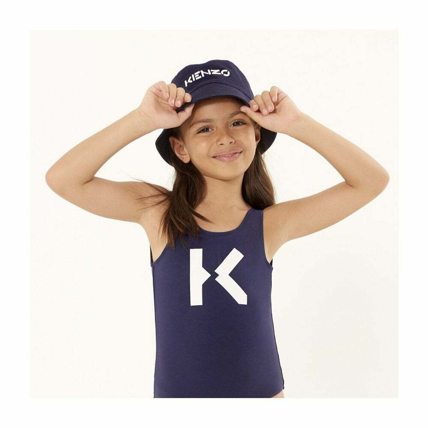 Girls Navy Blue Logo Swimsuit, 1, hi-res image number null