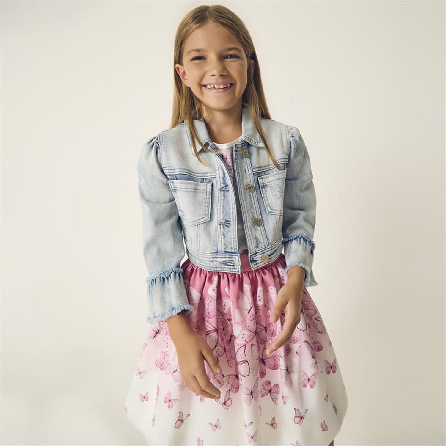 Girls White & Pink Butterfly Skirt Set, 2, hi-res image number null