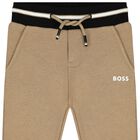 Younger Boys Beige Logo Joggers, 2, hi-res