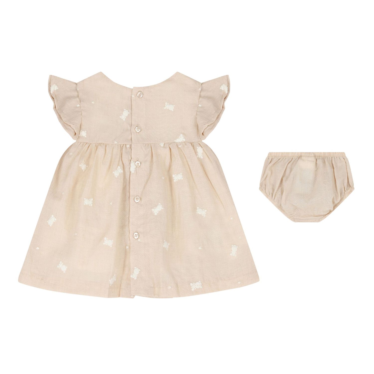 Baby Girls Beige Embroidered Floral Dress Set, 1, hi-res