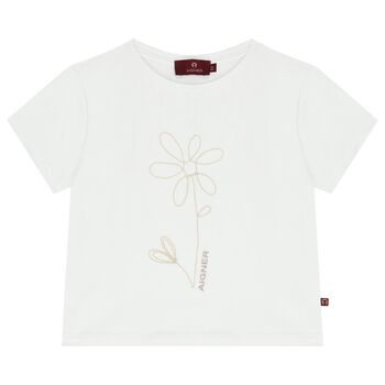 Girls White Flower Logo T-Shirt
