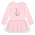 Girls Pink Teddy Bear Logo Dress, 1, hi-res