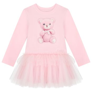 Girls Pink Teddy Bear Logo Dress