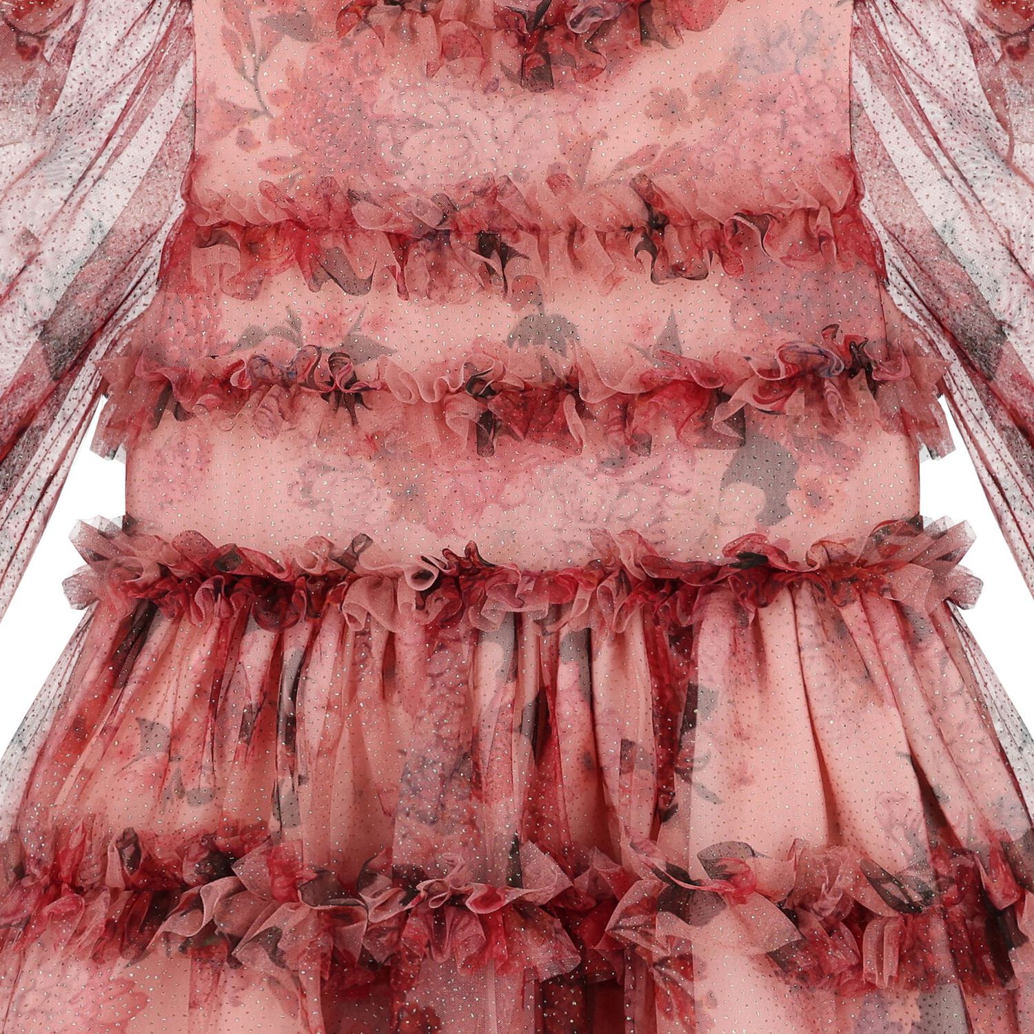 Girls Pink Floral Ruffle Tulle Dress, 1, hi-res image number null