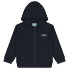 Navy Blue Logo Hooded Zip Up Top, 2, hi-res