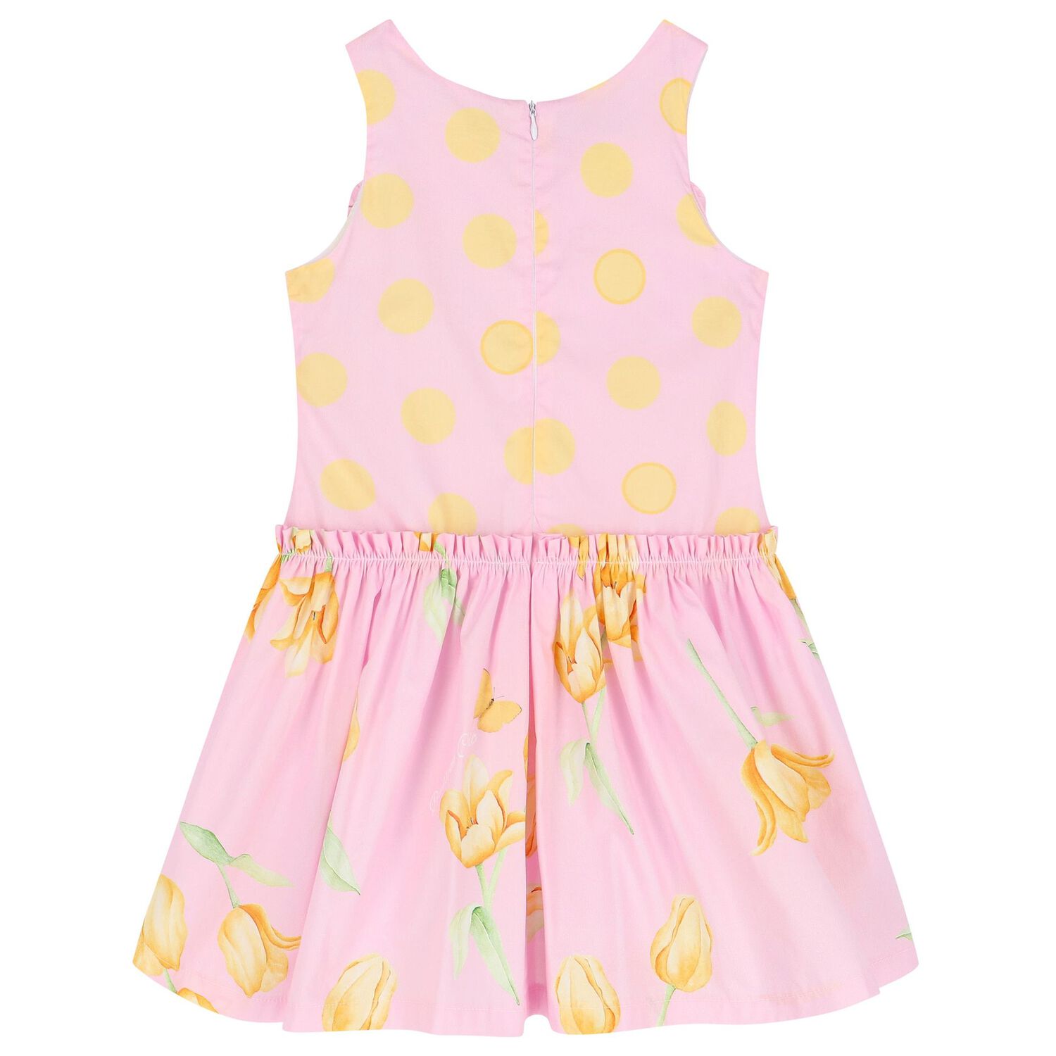 Girls Pink & Yellow Ruffled Dress, 1, hi-res image number null