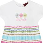 Younger Girls White Striped Logo Dress, 1, hi-res