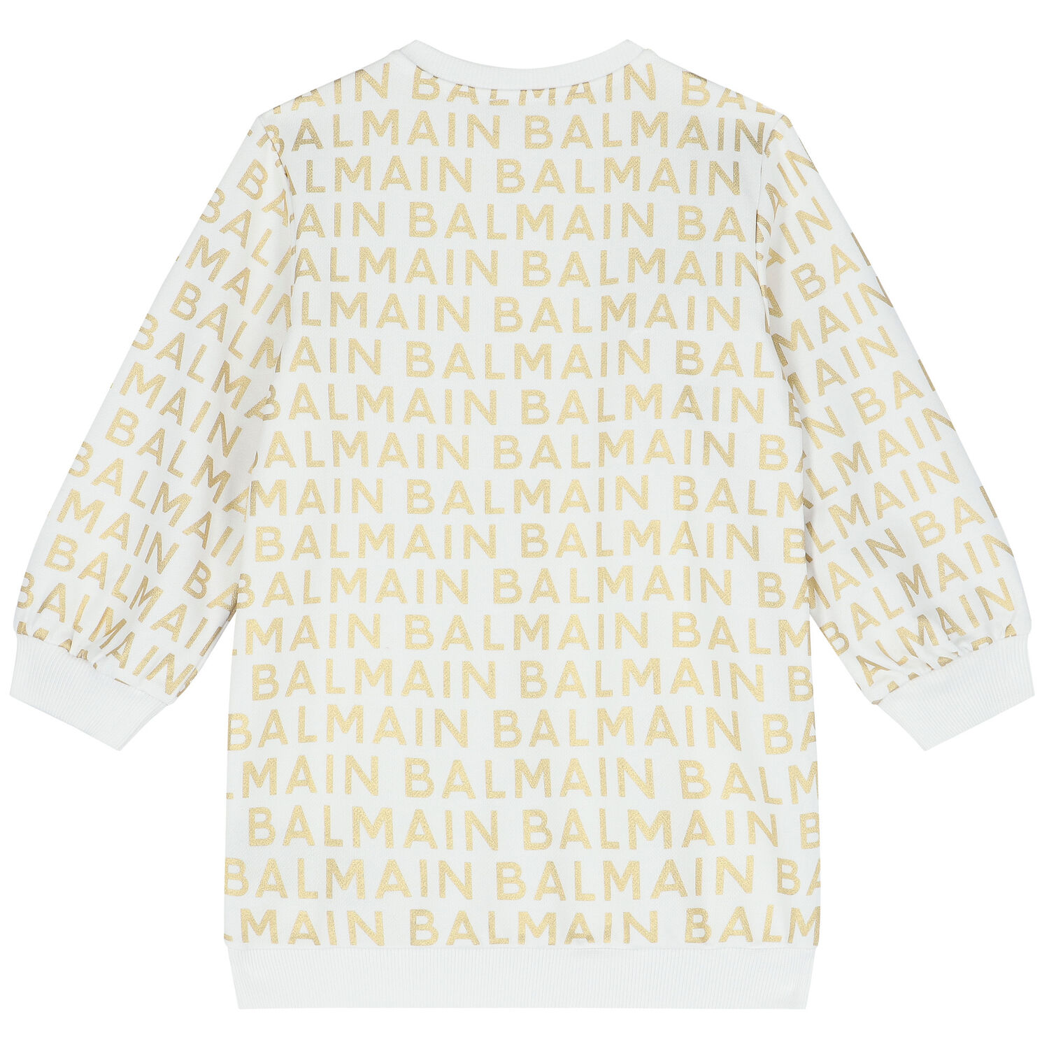 فستان سويت شيرت بالشعار باللون الأبيض والذهبي, 1, hi-res