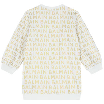Girls White & Gold Logo Sweatshirt Dress