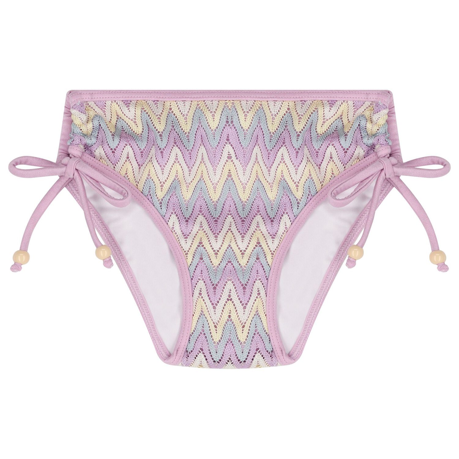 Girls Lilac & Ivory Zig-Zag Crochet Bikini, 1, hi-res