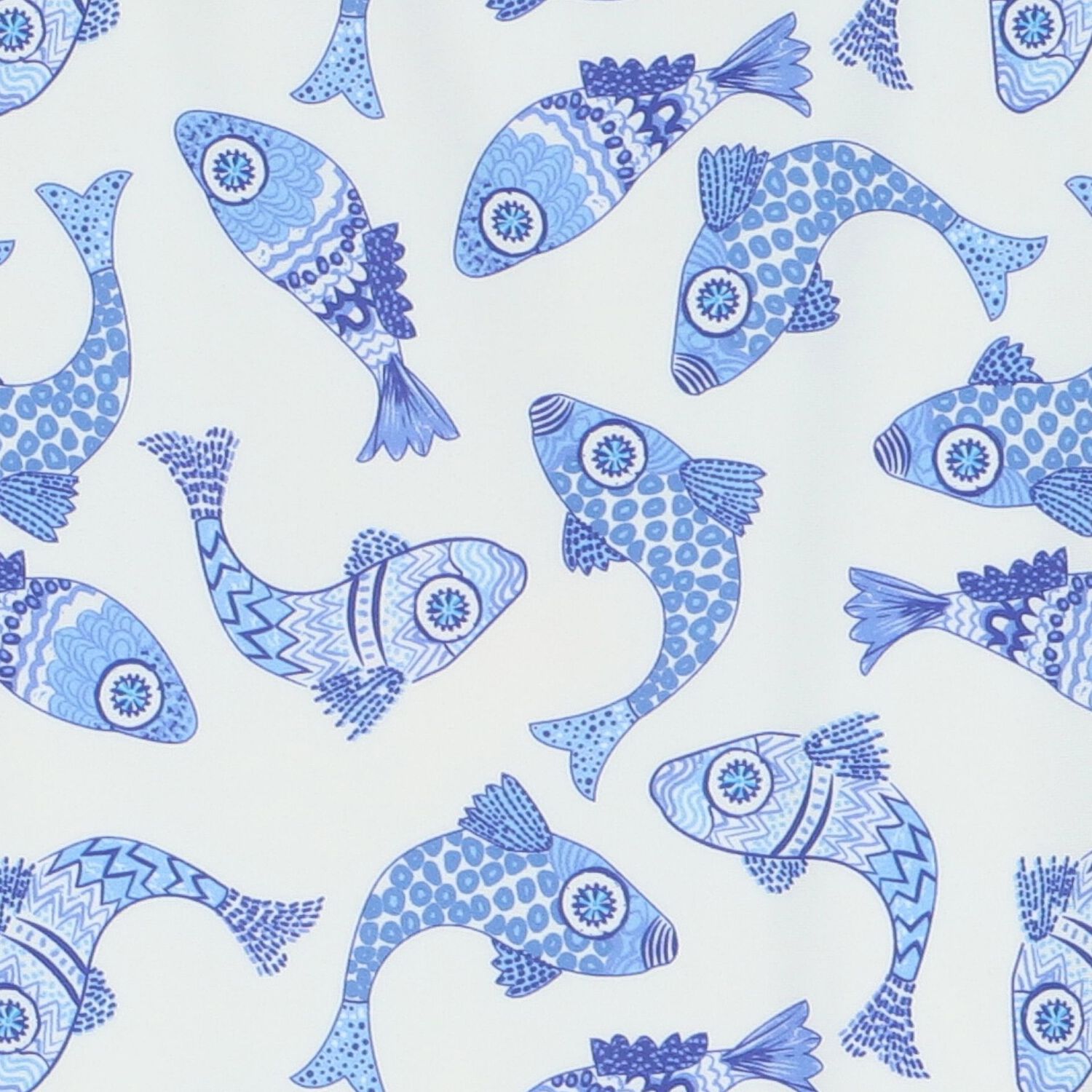 مايوة بنات بطبعة سمكة باللون الأزرق والأبيض, 1, hi-res image number null