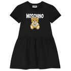 Girls Black Teddy Bear Logo Dress, 3, hi-res