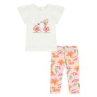 Younger Girls Ivory & Pink Floral Leggings Set, 1, hi-res