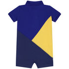 Baby Boys Blue & Yellow Logo Polo Romper, 1, hi-res