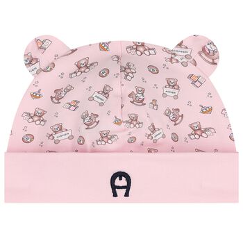 Baby Girls Pink Teddy Bear Logo Hat
