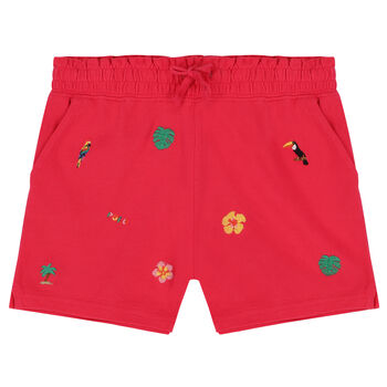 Girls Pink Embroidered Shorts