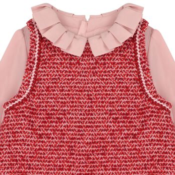 Girls Red Tweed & Pink Crêpe Chiffon Dress