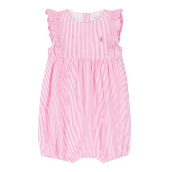 Baby Girls Pink & White Striped Logo Romper