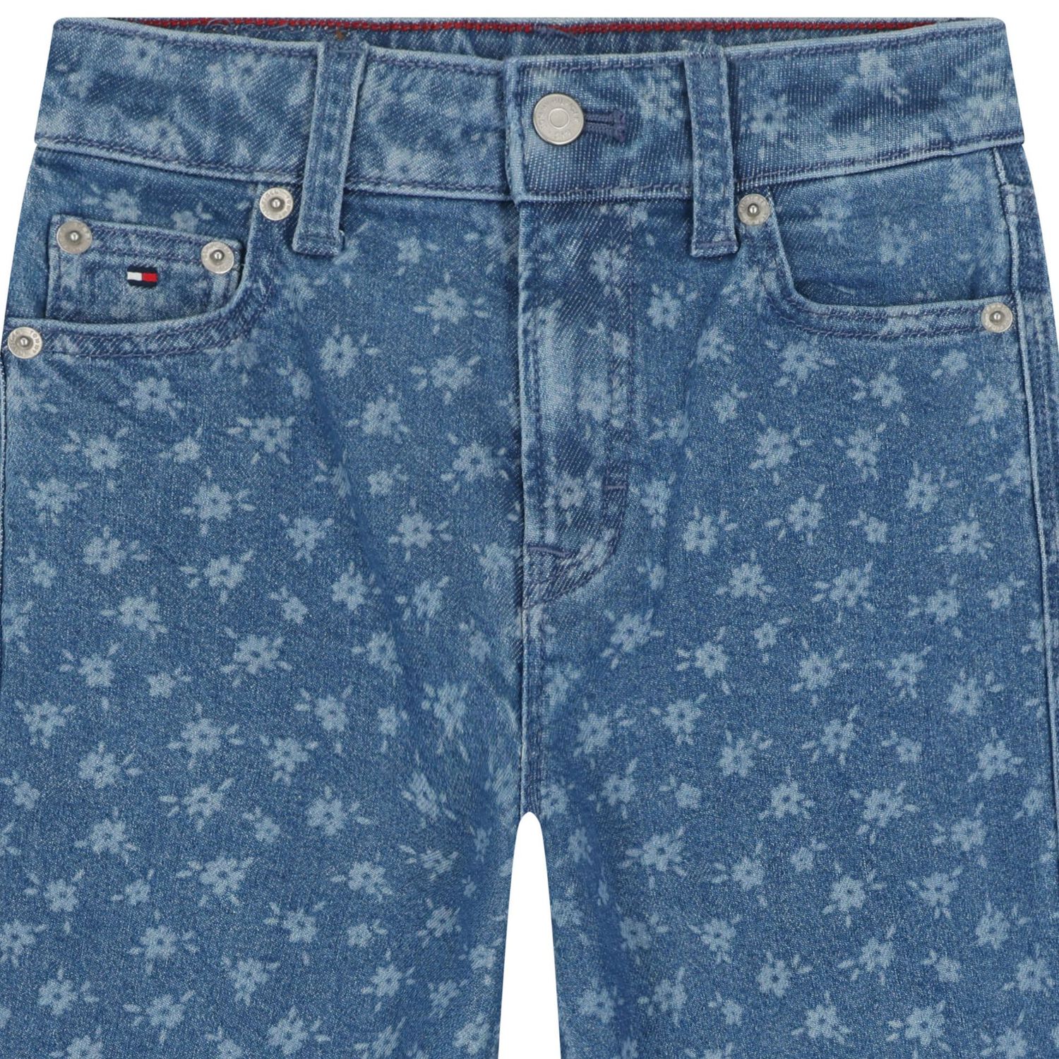 Girls Blue Floral Denim Jeans, 1, hi-res