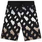 Boys Black, White & Beige Logo Swim Shorts, 1, hi-res
