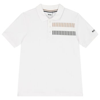 BOSS قميص بولو بالشعار باللون الأبيض للأولاد, 2 قميص بولو بالشعار باللون الأبيض للأولاد