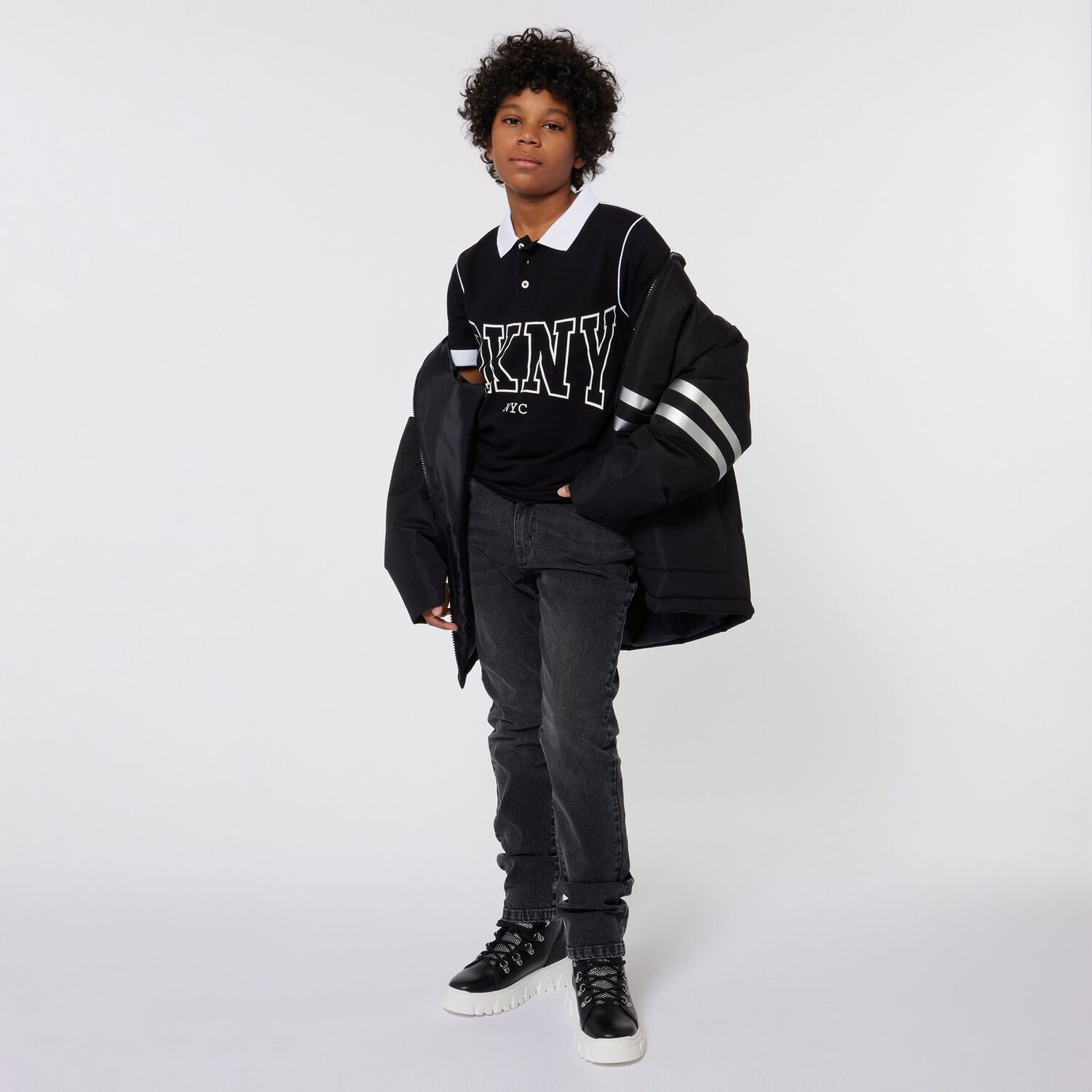 Boys Black Logo Polo Shirt, 1, hi-res