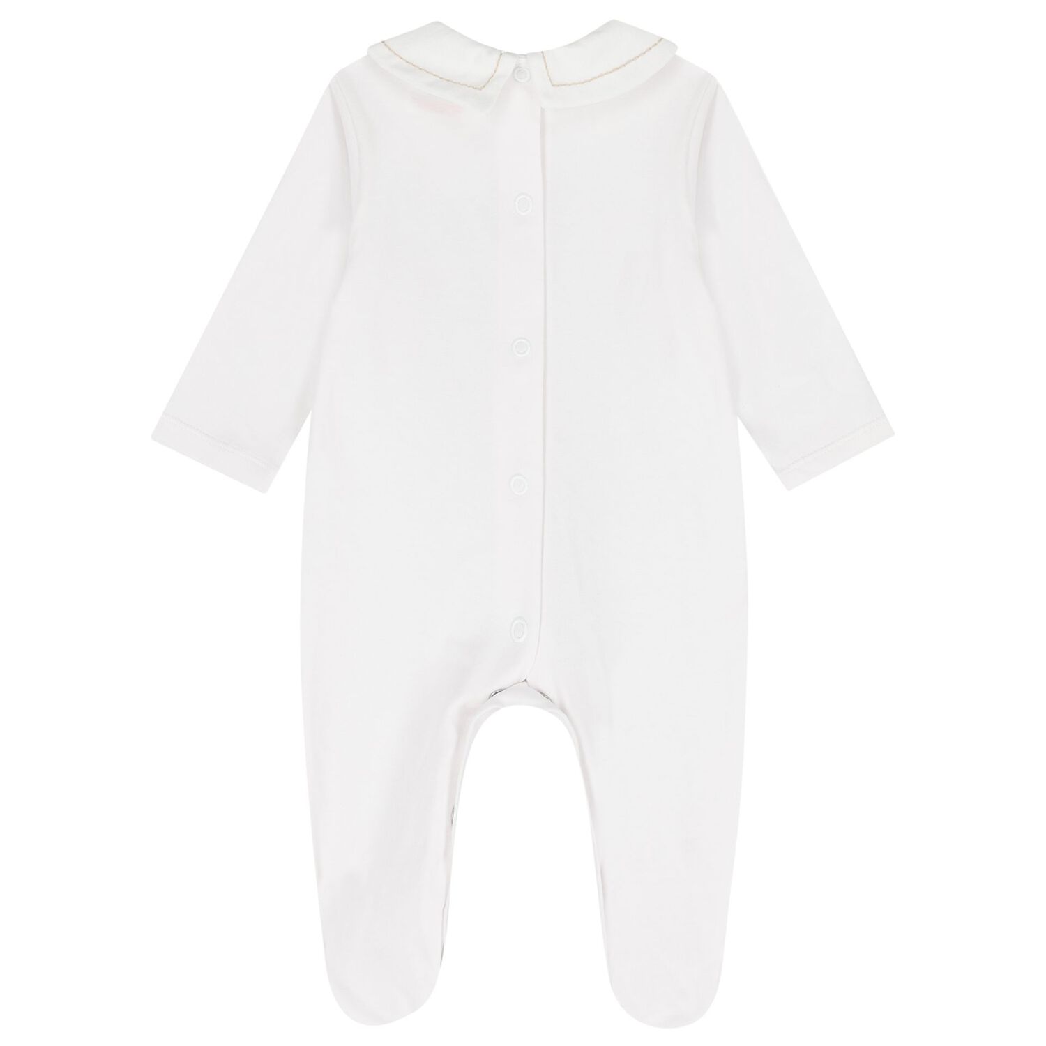 Baby Boys White & Beige Striped Babygrow, 1, hi-res