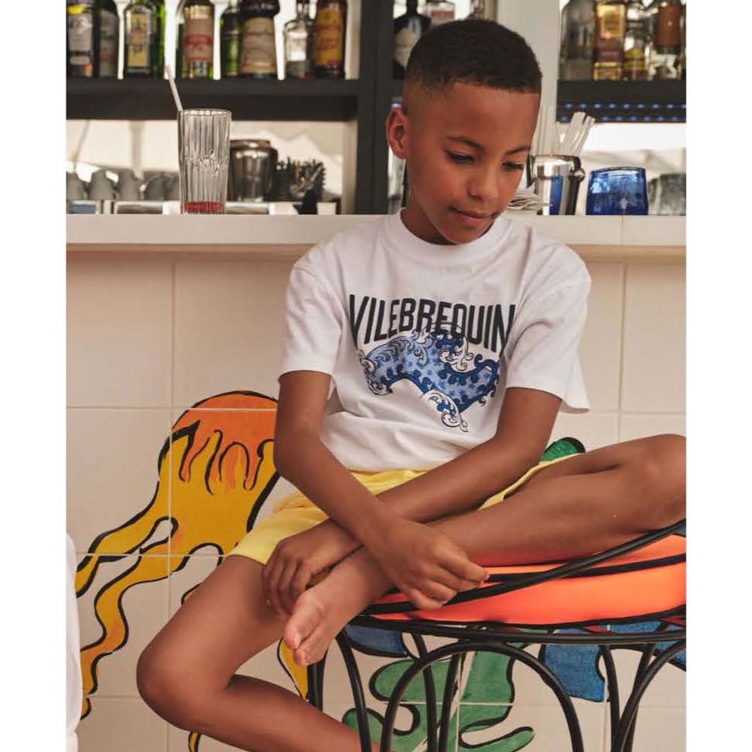 تيشيرت أولاد بالشعار وأمواج باللون الأبيض, 1, hi-res