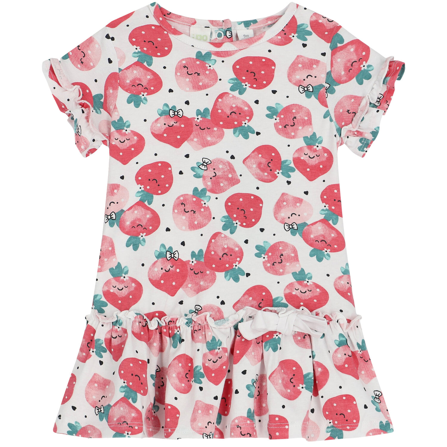 Baby Girls White Strawberry Dress, 2, hi-res
