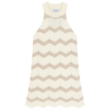 Girls Ivory Zigzag Knitted Dress
