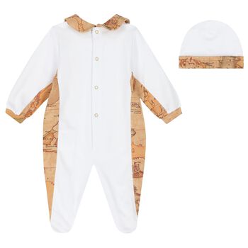 White & Beige Geo Map Babygrow Set