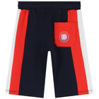 Younger Boys Navy Blue Logo Shorts, 1, hi-res