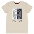 Boys Beige Logo T-Shirt, 1, hi-res