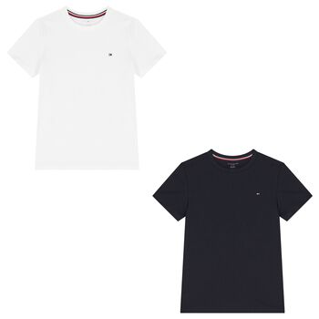 Boys Navy & White Cotton Logo T-Shirts ( 2-Pack )