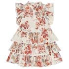 Girls Ivory & Pink Floral Tiered Dress, 1, hi-res