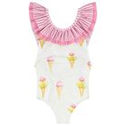 Girls White Ice Creams Swimsuit, 2, hi-res