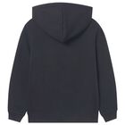 Boys Black Hooded Zip Up Top, 1, hi-res