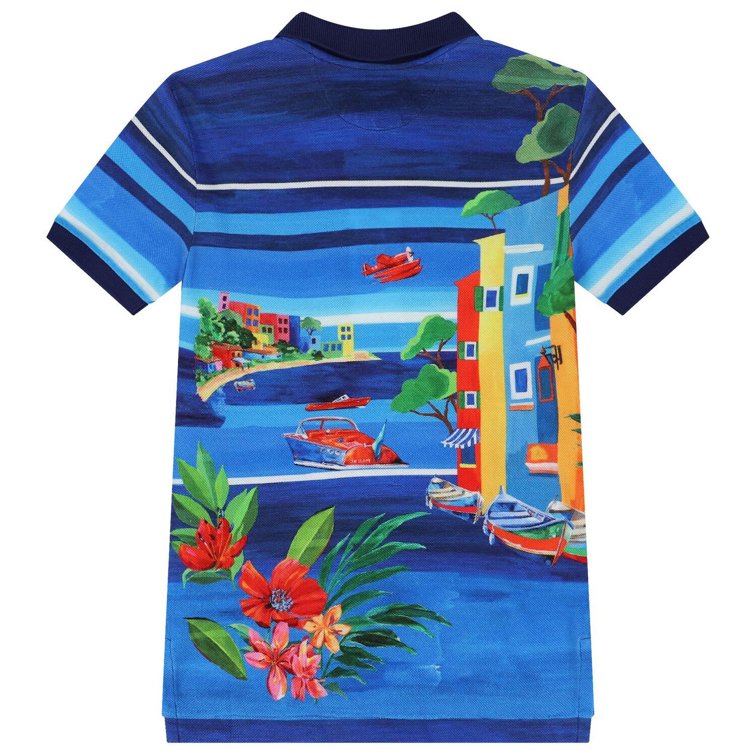 تيشيرت بولو أولاد بالشعار باللون الأزرق, 1, hi-res