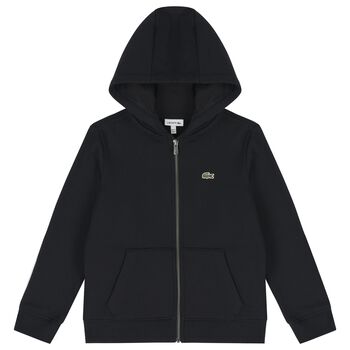 Black Logo Hooded Zip Up Top
