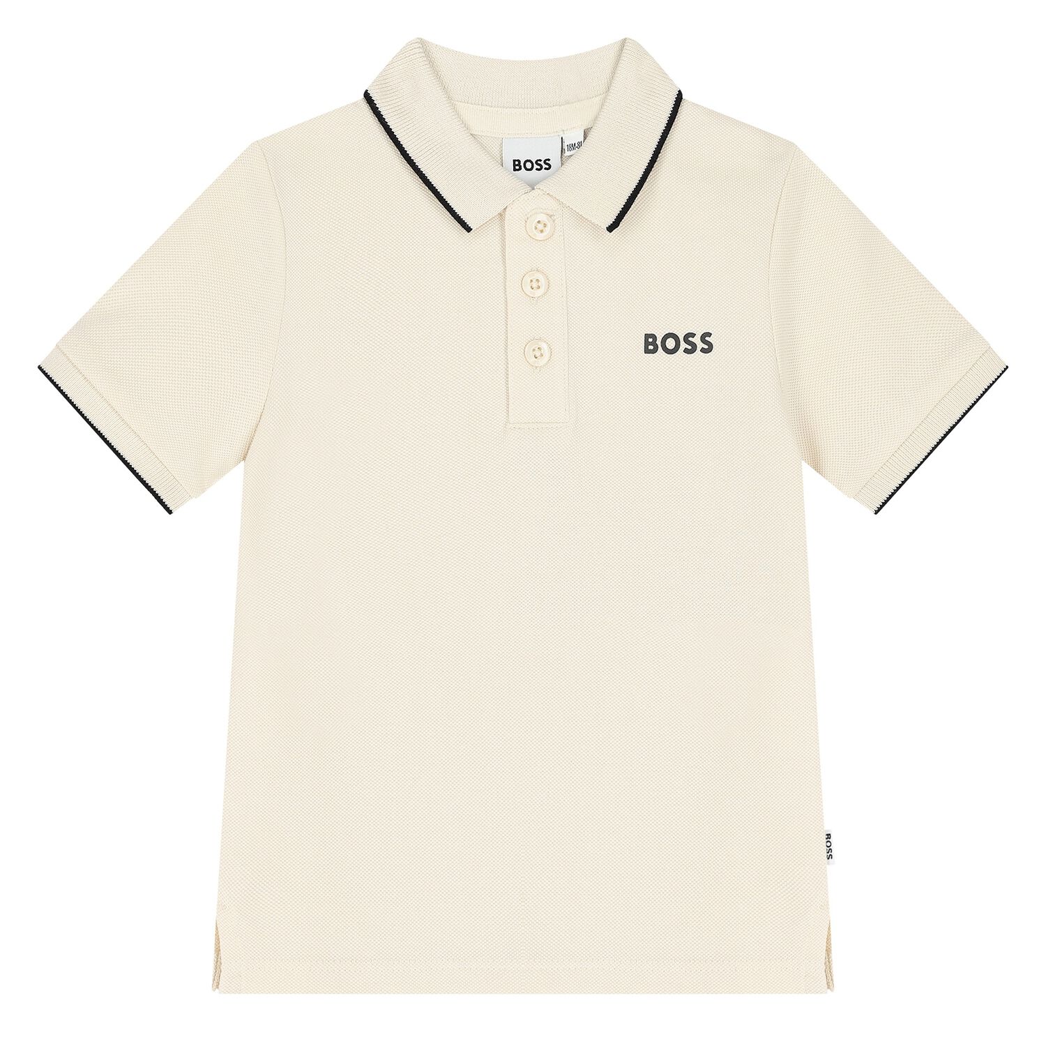 قميص بولو بالشعار باللون البيج للأولاد  , 1, hi-res